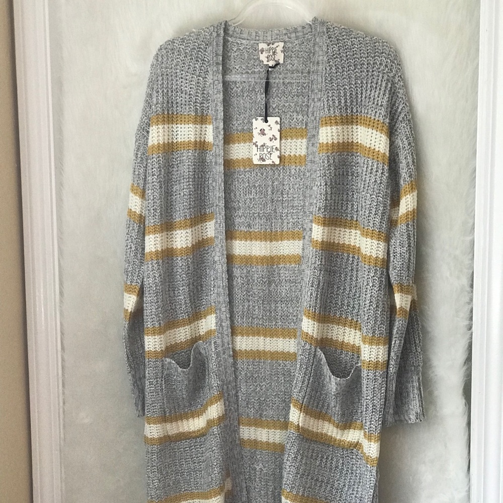 Grey and Yellow Striped Cardigan Size S And M NWT - Picture 3 of 8